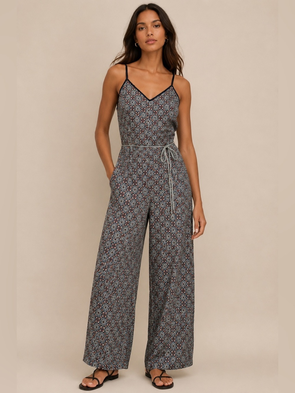 Sans Souci Wide Leg Jumpsuit Medium Boho Kaleidoscope Strappy Back Belted